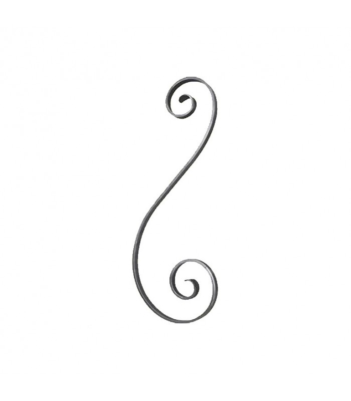 Volute en S 450x170mm en plat de 14x6mm symétrique extrémités forgées pattes d'oie