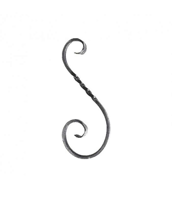 Volute en S 250x125mm en carré de 8x8mm asymétrique torsadée extrémités queues de carpe