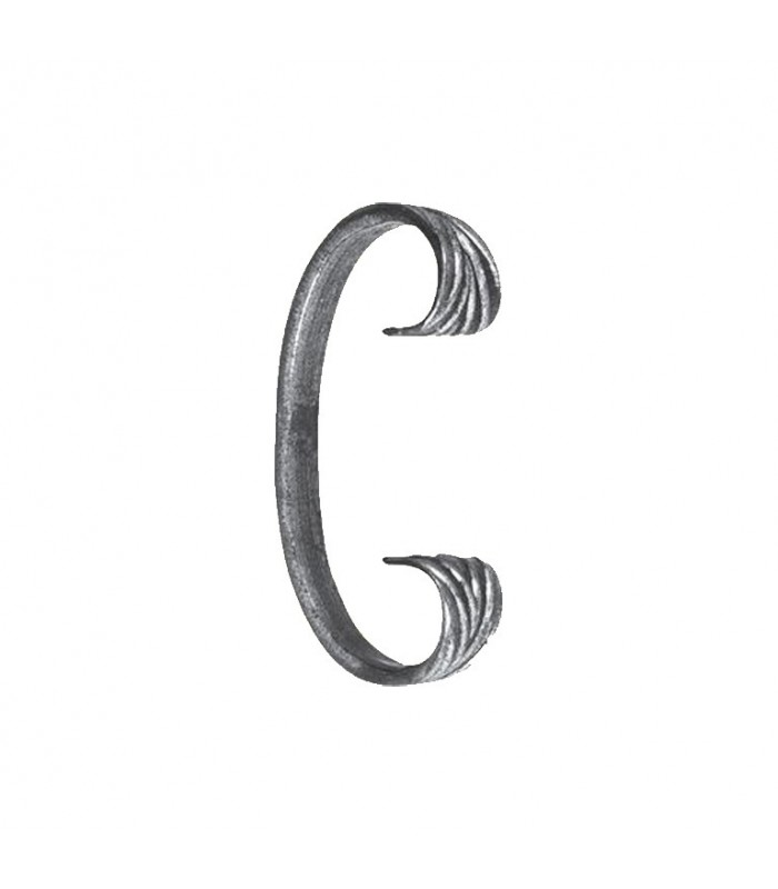 Volute en C 110x60mm en plat de 12x6mm symétrique extrémités forgées en chevrons