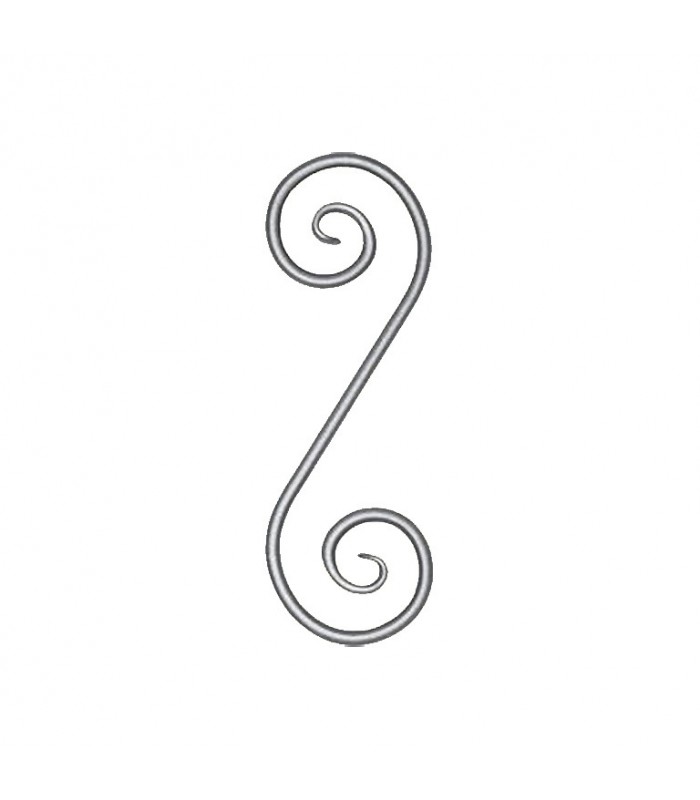 Volute en S 360x130mm rond diametre 12mm symétrique extrémités pattes d'oies