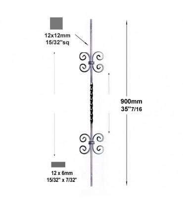 Balustres assemblés 900mm carré de 12x12mm deux motifs pour escaliers
