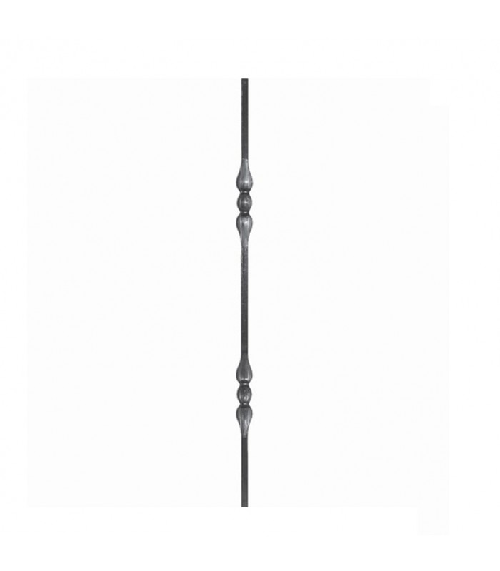 Barreau acier forgé 900mm carré de 14x14mm avec 2 motifs estampés