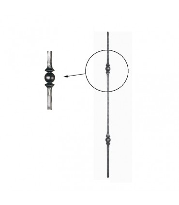 Balustre forgé martelé 1000mm carré de 14x14mm avec deux motifs forgés à chaud