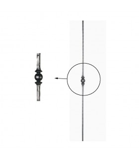 Balustres martelés 1000mm carré de 14x14mm avec un motif central forgé à chaud