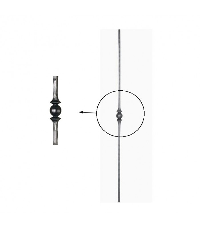 Balustres martelés 1000mm carré de 14x14mm avec un motif central forgé à chaud