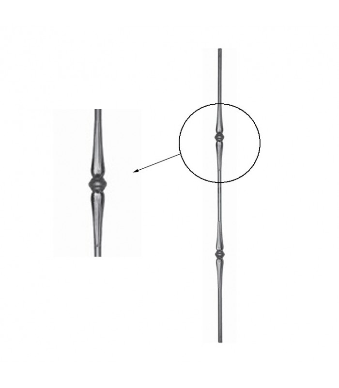 Balustres fer forgé 1000mm rond ø14mm deux motifs forgés avec bagues pour escaliers