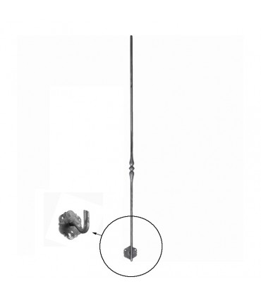 Balustre fer forgé coudé pour escaliers et garde corps H1100mm Ø14mm avec motif à bague centrale