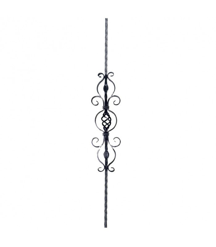 Balustre forgé 950mm carré de 12x12mm martelé disposé sur angles avec pigne