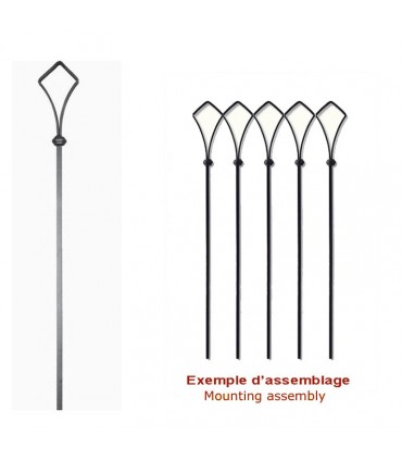 Balustre gothique 1200mm en carré de 14x14mm modèle complet avec bague