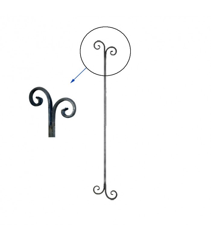 Balustre forgé 900mm carré de 14x14mm modèle rampant queues de carpe