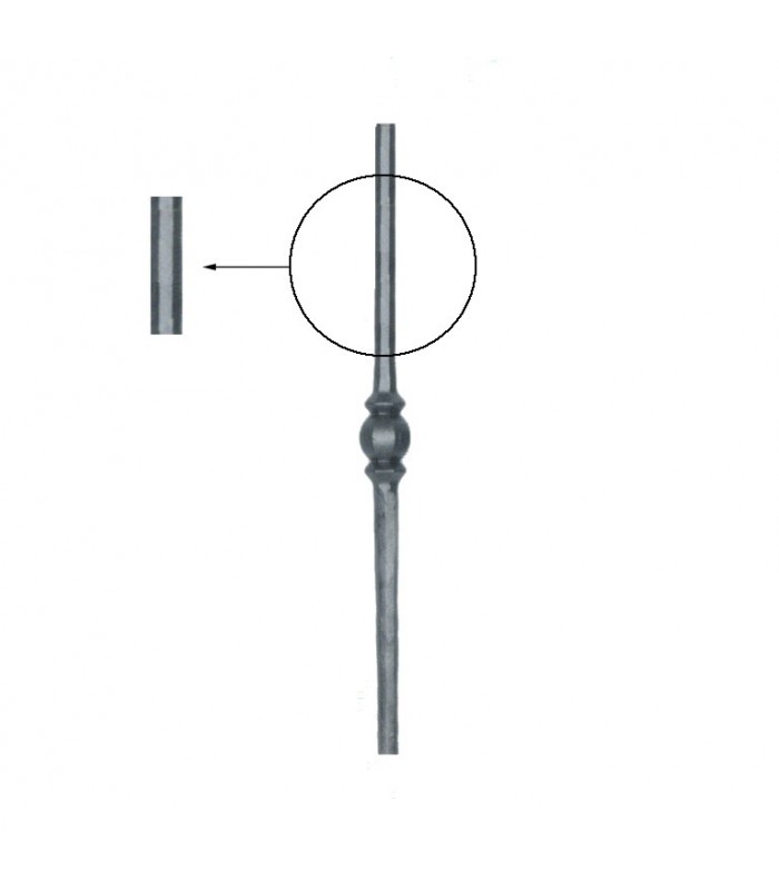 Balustres grenaillés 500mm rond de ø14mm motif central gros forgé profilé pour escaliers