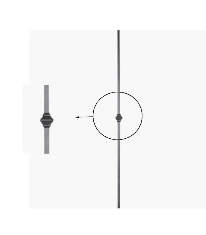 Balustre fer forgé 1000mm carré de 14x14mm grenaillé motif central carré