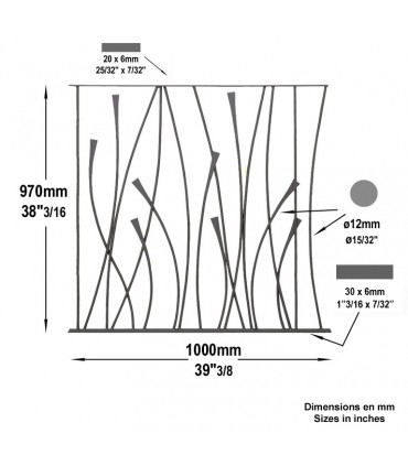 Panneau décoratif 970x1000mm rond ø12mm design courbe acier forgé
