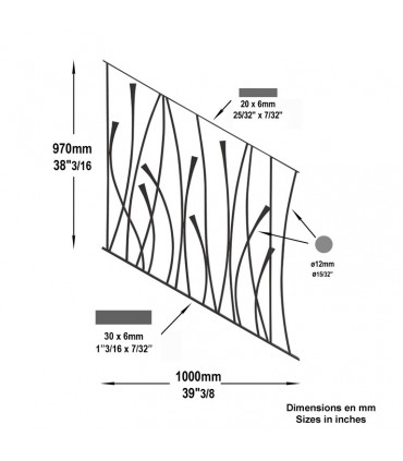Panneau décoratif 970x1000mm rond ø12mm pour rampant d'escalier design courbebe L970x1000mm 