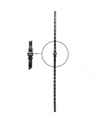 Poteau acier forgé 1200mm carré 25x25mm motif central martelé à la main