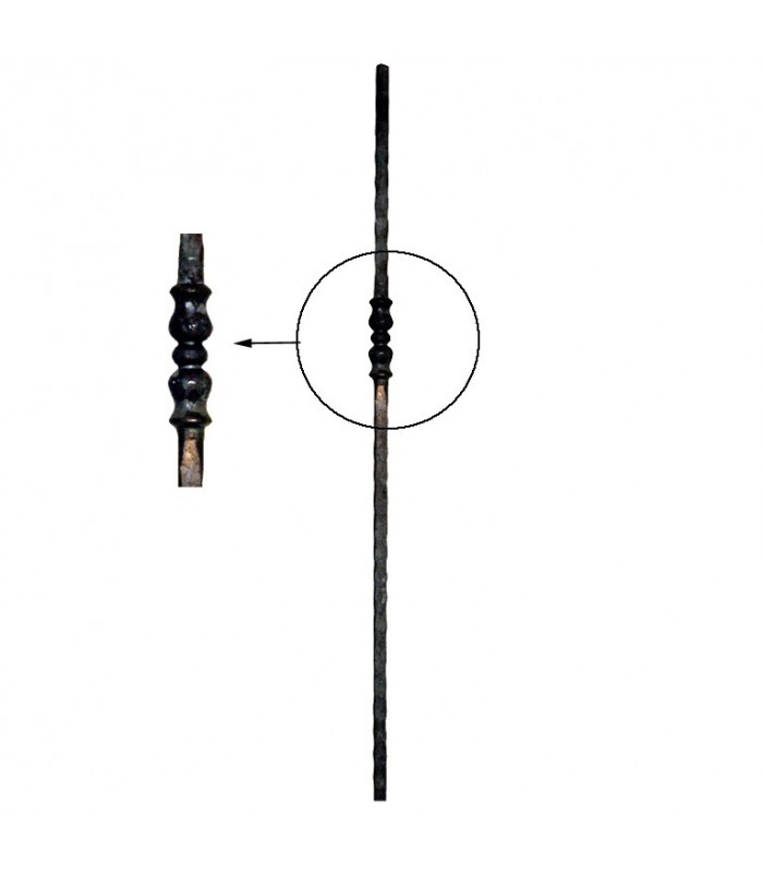 Poteaux acier forgé 1140mm carré 25x25mm motif décentré de 140mm