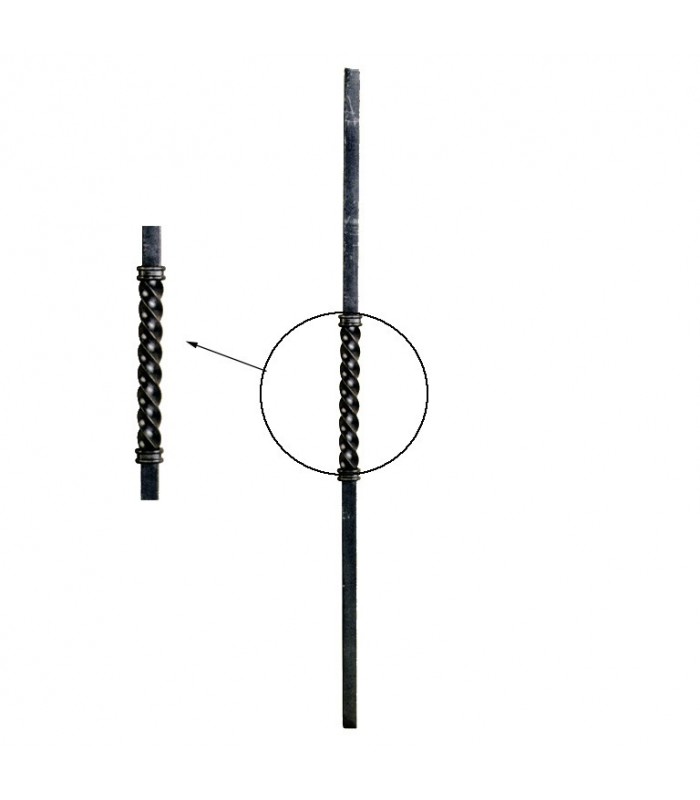 Poteaux acier forgé 1000mm carré 25x25mm longue torsade centrale