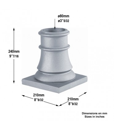 Bases de poteaux 240mm pour fût ø80mm aluminium socle carré