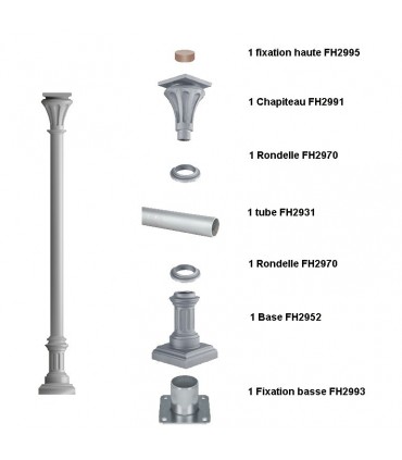 Poteaux colonnes 3235mm fût ø80mm lisses en fonte d'aluminium