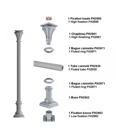 Poteaux colonnes 2735mm fût cannelé ø80mm fonte d'aluminium bruteeur 2735mm