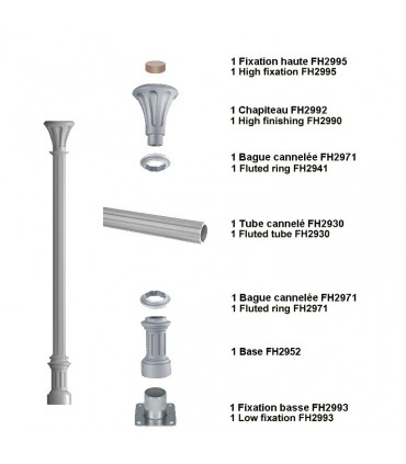 Poteau colonnes 2735mm fût ø80mm cannelé en fonte d'aluminium brute