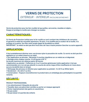 Vernis satiné pour le fer pot de 1 litre Stoppe et protège la rouille sans changer sa couleur