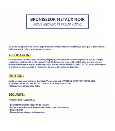 Brunisseur pour métal bidon 1 litre Permet de teinter par oxydation les métaux ferreux
