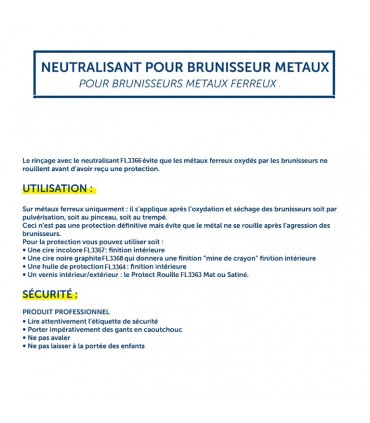 Neutralisant  brunisseur fer bidon 1 litre A utiliser pour stopper l'effet du brunisseur métaux