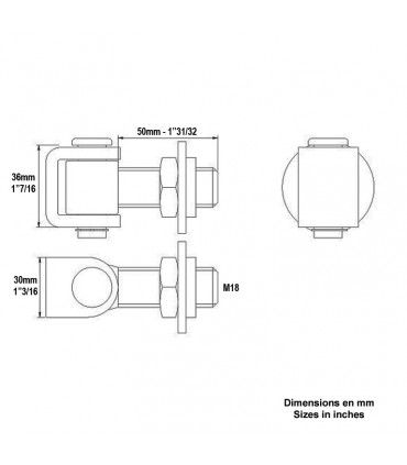 Gond charnière M18 réglable horizontal avec écrou rondelle à souder