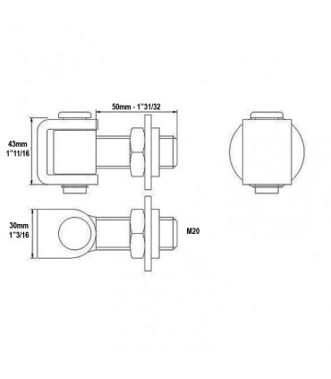 Gond charnière réglable M20 horizontal avec écrou rondelle à souder