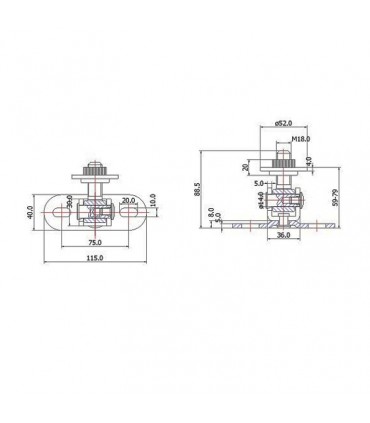 Gond à souder M18 réglable horizontal et vertical