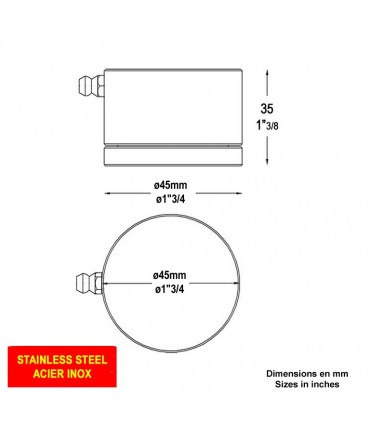 Pivot bas en INOX Ø45mm pour 30x30mm fortes charges avec graisseur