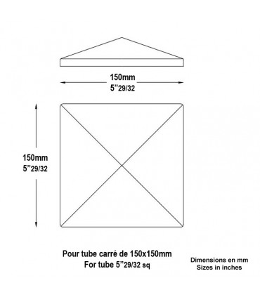 Couvre pilastre acier 150x150mm chapeau couvre poteau à souder