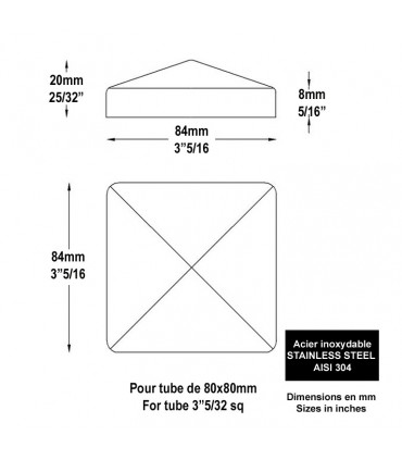 Couvre pilastre 80x80 inox chapeau couvre poteau à souder