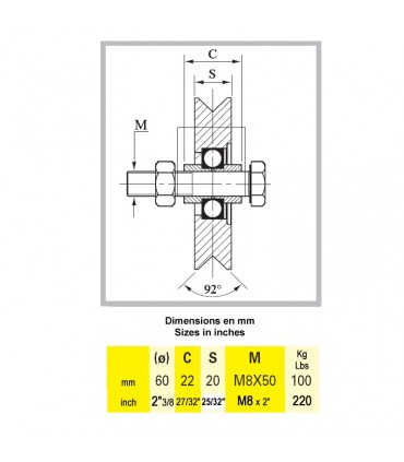Roulette acier Ø60mm à gorge en V pour portails coulissants