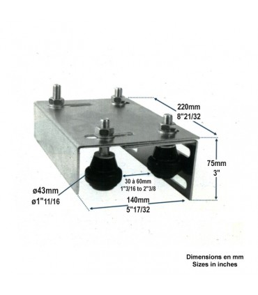 Rail de guidage 4 galets ø43mm avec bandages caoutchoucs