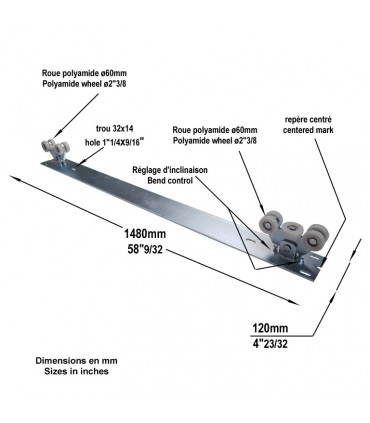 Chariot de guidage double pour système autoportant 5m maximum 