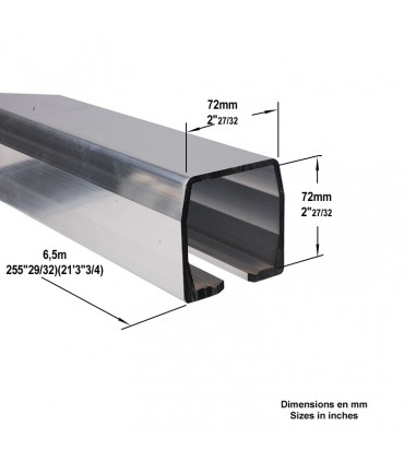 Rail autoportant 72x72mm aluminium pour chariot de guidage cantilever