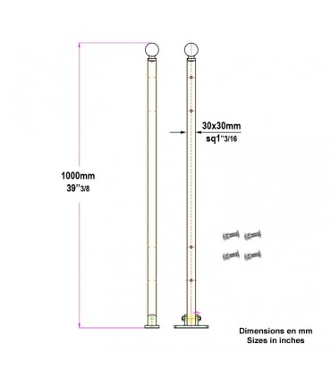 Poteau de cloture Gradius à fixer 1000mm