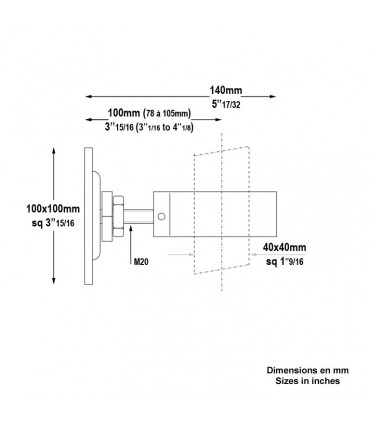 Gond réglable M22 pour tube 40x40mm sur platine à visser pour réglage horizontal