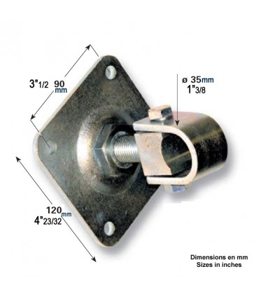 Gond réglable M22 pour tube 35x35mm sur platine à visser pour réglage horizontal
