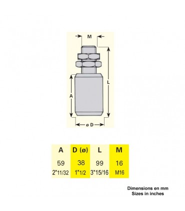 Galet de guidage Ø38x99mm axe M16 pour guidage de portails coulissants