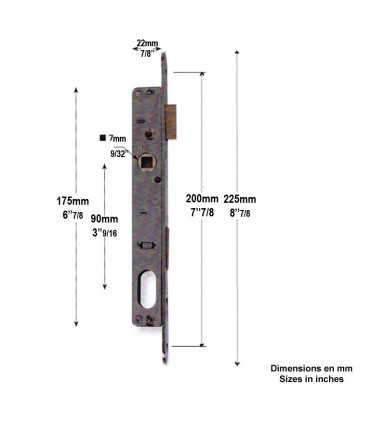 Serrure à pène réversible tube de 30x30mm minimum pour cylindre ovale