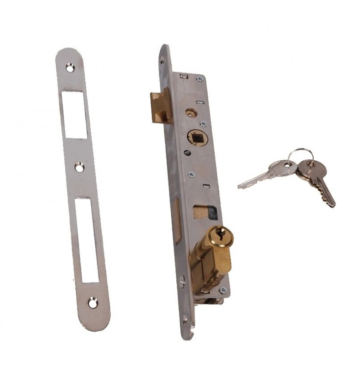 Serrure à larder pour tube 30x30mm avec cylindre carré de 7mm