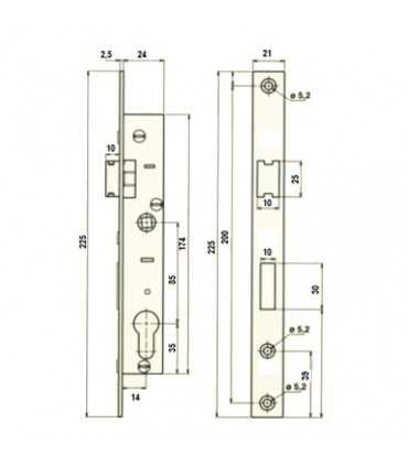 Serrure à larder pour tube 30x30mm avec cylindre carré de 7mm