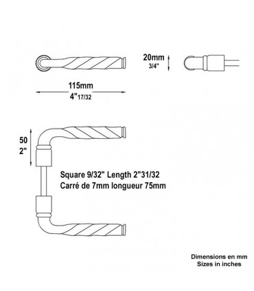 Jeu de béquilles aluminium époxy noir carré de 7x7mm axe de 75mm