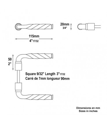 Jeu de béquilles aluminium époxy noir carré de 7x7mm axe de 90mm