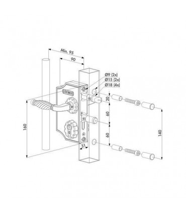 Serrure à pène INOX LAKQ pour portails ouvrants mécanisme inox