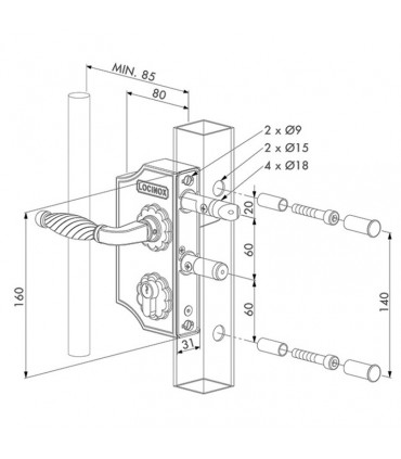 Serrure à pène INOX LAKY pour portails ouvrants mécanisme inox