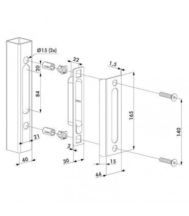Gache pour serrure inox de tube 40x40mm pour portail ouvrant